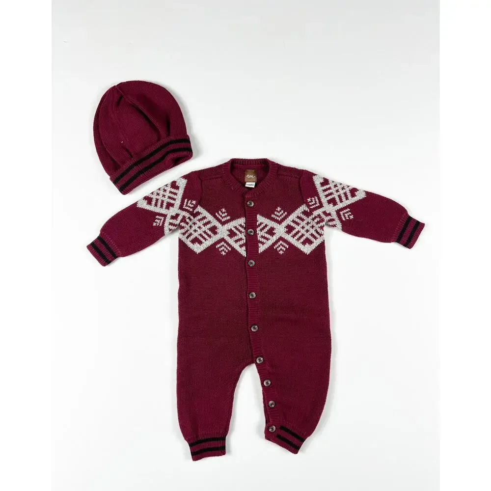Tea Collection Chimmi Choden Sweater Romper Set Boysenberry 3-6 Months